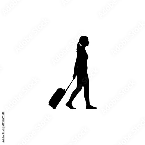person walking pulling luggage silhouette