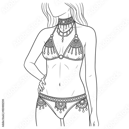 Woman Wearing Bikini Adorned With Fashionable Jewelry for Summer