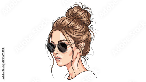 Woman with messy bun and sunglasses