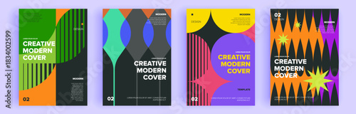 Modern abstract covers set, minimal covers design. Colorful geometric background, vector illustration.