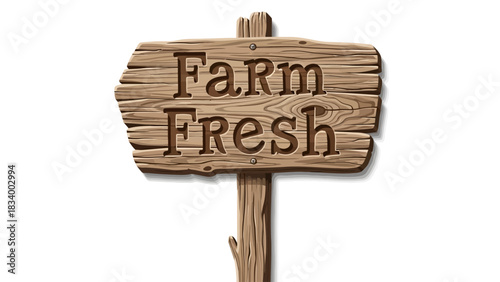 Wooden sign with carved Farm Fresh text on a post