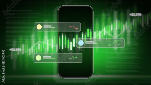 Real-time Mobile Stock Trading App Interface Showing Candlestick Chart and Growth Data for Digital Finance Investment and Prosperity Concept