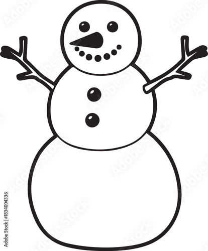 Simple black and white outline of a snowman winter