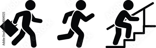 Business professionals in motion running and climbing stairs illustration depicting ambition and progress on white background