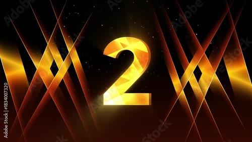 Golden Number Two Animation - 3D Shiny Countdown Video for Intros, Events and Corporate Promos