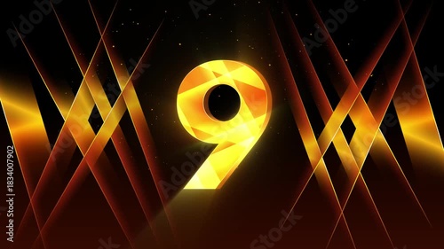 Golden Number Nine Animation - 3D Shiny Countdown Video for Intros, events and corporate promos
