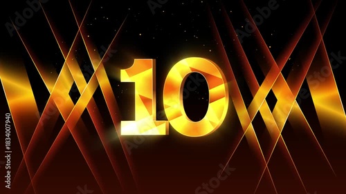 Golden Number Ten Animation - 3D Shiny Countdown Video for Intros, Events and Corporate Promos