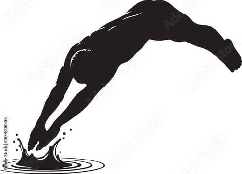 Silhouette of a diver performing a swan dive perfectly