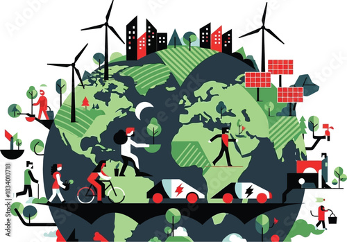 A global community embracing sustainable living practices for a greener healthier planet