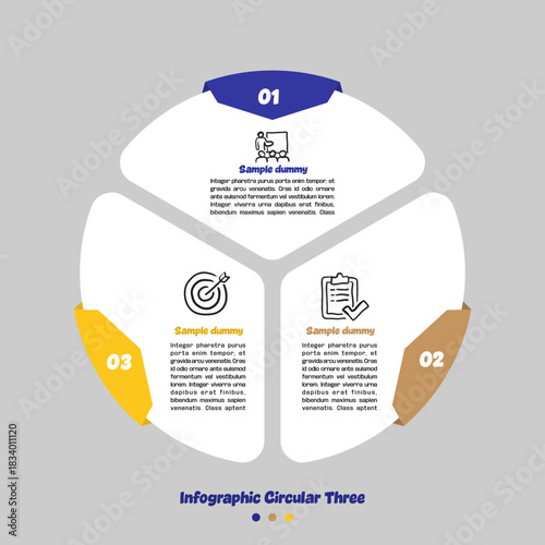 3 circle infographic idea options. For creative business presentation templates. 3 step circle infographic. Vector