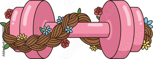Feminine dumbbell with roses and braid offers a whimsical fitness inspiration for a healthy lifestyle