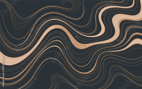 Abstract flowing wavy lines of copper and dark gray creating a fluid and organic textured background