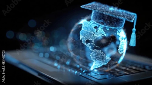 This shows a globe connected to a computer keyboard, symbolizing knowledge and the growing availability of online education worldwide for learners everywhere