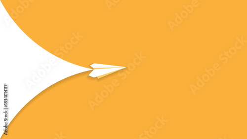 Paper plane flying on orange background
