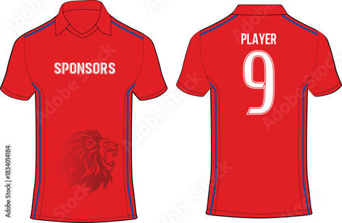 Sports t-shirt jersey design vector template, Red sports jersey concept with front and back view for Soccer jersey, Cricket jersey, Football jersey design concept.