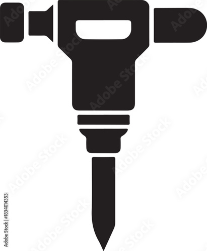 Jackhammer vector tool icon for construction and demolition work isolated on solid black background.