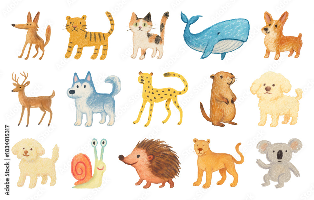 Obraz premium Cute cartoon animal stickers collection