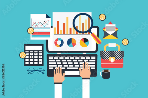 Business analytics graph on laptop and finance investment planning concept