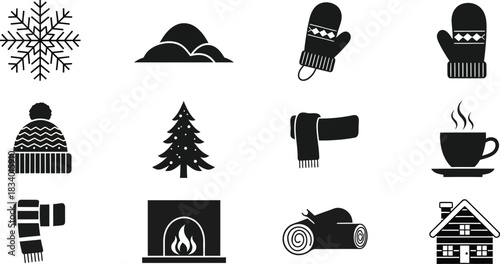 set of vector icons of winter, christmas day , holiday