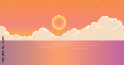 Sunset sky, horizon twilight dusk sky after sun dawn, nature landscape by sea