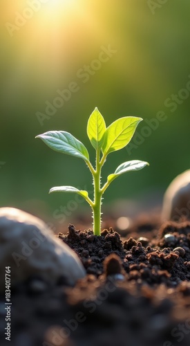 Small plant that is growing out of the ground