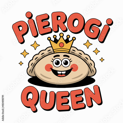 A cheerful pierogi dons a golden crown, exuding a sense of regality and playfulness