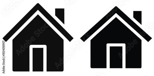 Two simple black house icons with chimney and door representing home and real estate design vector | editable eps