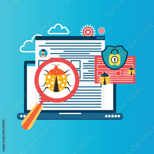 Bug and virus in the programming code concept