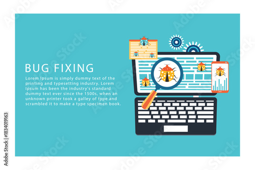 Bug fixing and software testing vector concept