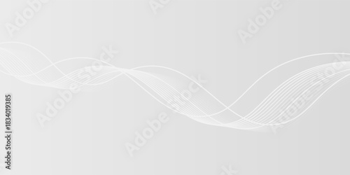 White abstract background with flowing particles. White and gray Digital futuristic technology concept background. Dynamic waves use for business, corporate, poster, template.