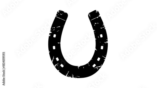 Distressed horseshoe icon weathered black metal texture good luck symbol vintage style lucky charm success emblem rustic design element