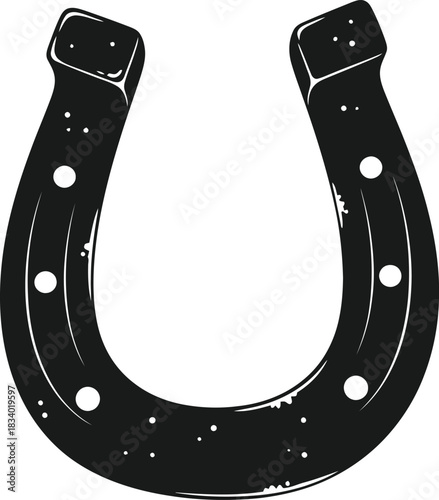 Horseshoe vector illustration good luck symbol, isolated horseshoe black and white, lucky horseshoe classic design element, traditional metallic horse shoe icon