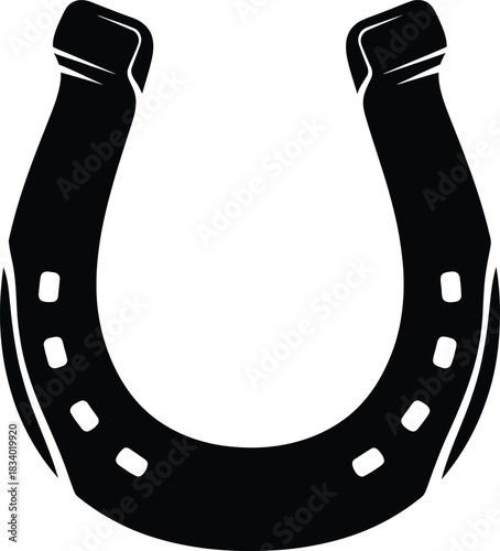Black horseshoe good luck symbol icon isolated on transparent background closeup vector illustration for equine sport cowboy culture and western theme