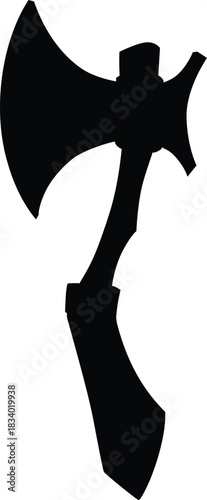 Cartoon axe weapon black silhouette, vector game old weapon equipment, ancient warrior ammunition tool or hunter hatchet