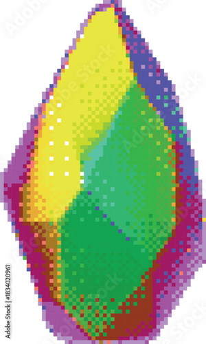 Colorful diamond pixel art vector icon, retro 8 bit videogame shiny gem stone, crystal glass jewelry treasure and wealth