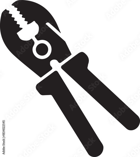 Pliers vector icon in black silhouette representing a common hand tool for gripping and cutting tasks