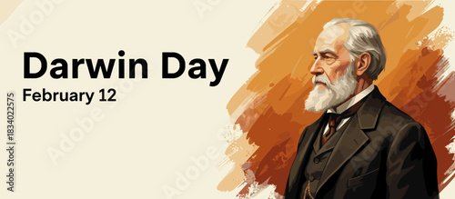 Illustration of Charles Darwin celebrating Darwin Day on February 12  