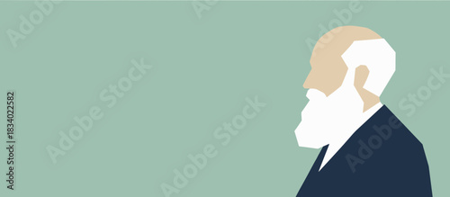 Abstract portrait of an elderly man with a white beard in profile  