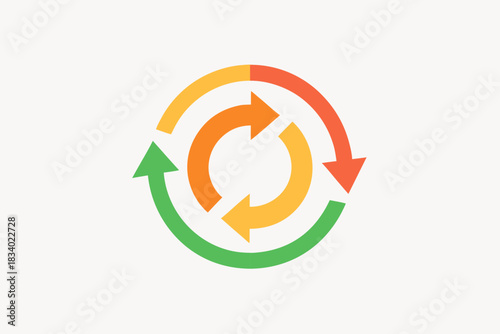 Circular diagram with arrows in gradient colors representing a cycle or process flow in a loop format | editable svg
