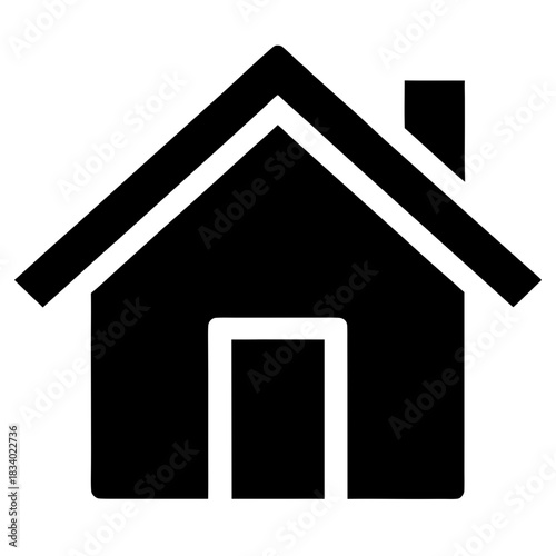 Simple black house icon with a chimney and a white door on a white background in vector format | editable svg