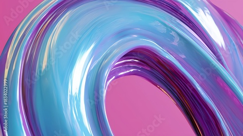Shimmering iridescent neon waves with pastel pink and blue tones creating a soft futuristic abstract background perfect for elegant digital designs.