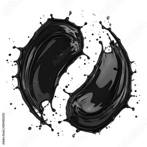 Circular black liquid splash, yin-yang style
