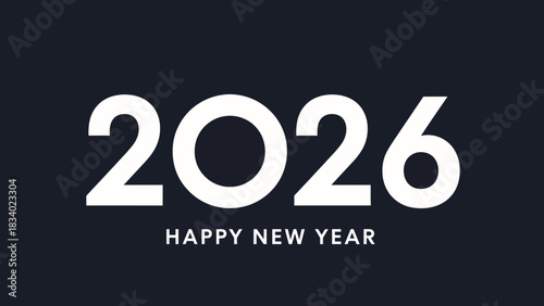 Happy New Year 2026 modern typography design on a dark background. Minimalist vector illustration for a greeting card, celebration banner, or holiday poster