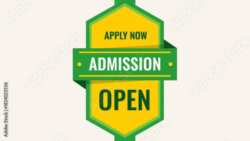 Green and yellow vector badge announcing open school admissions and new student applications for the 2026-2027 academic year