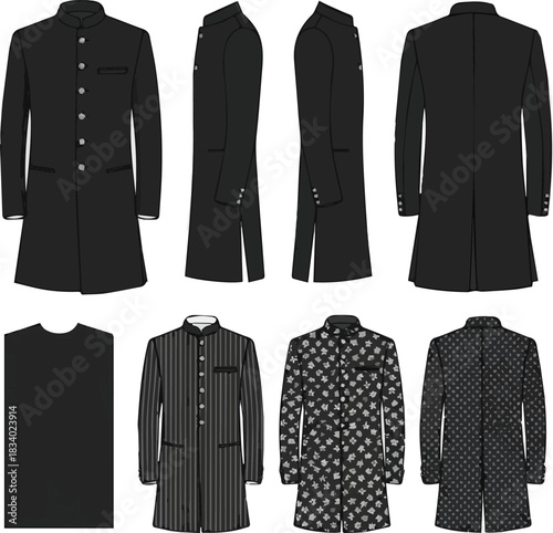 Create a various designs of wedding Sherwani vector art with a white background.