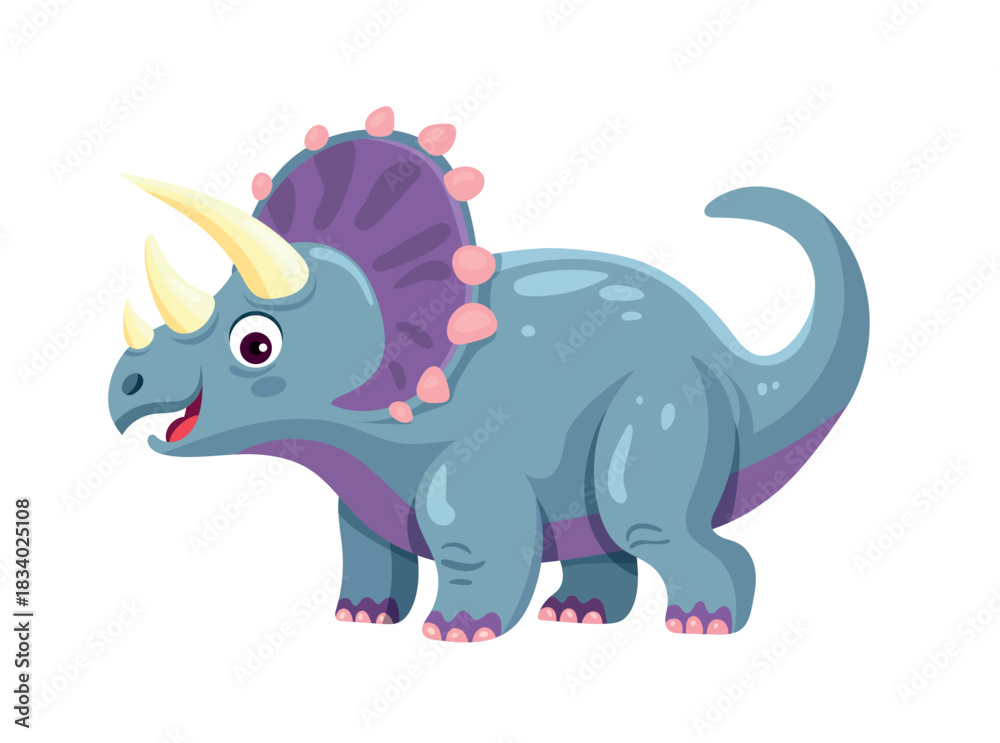 Fototapeta premium Triceratops dinosaur. Flat vector clipart, illustration with isolated background.