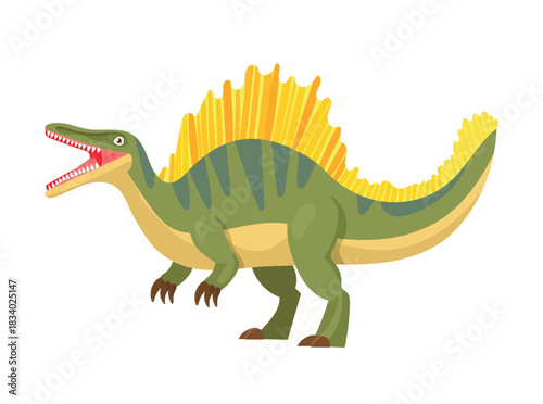 Spinosaurus dinosaur. Flat vector clipart, illustration with isolated background.
