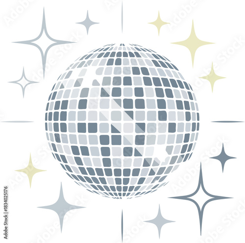 Shiny vector disco ball with sparkling reflections ready for party celebration and entertainment events
