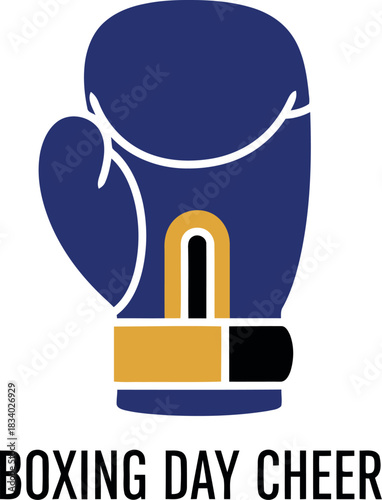 Boxing day cheer flat vector icon illustration with a blue boxing glove and yellow wristband, symbolizing festive spirit, celebration, sports, competition, and holiday shopping events.