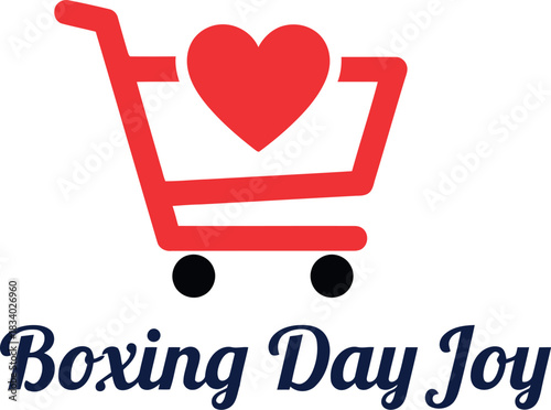 Boxing day joy shopping cart with a red heart for seasonal sales, retail promotions, holiday discounts, and festive purchasing happiness, an e-commerce celebration symbol